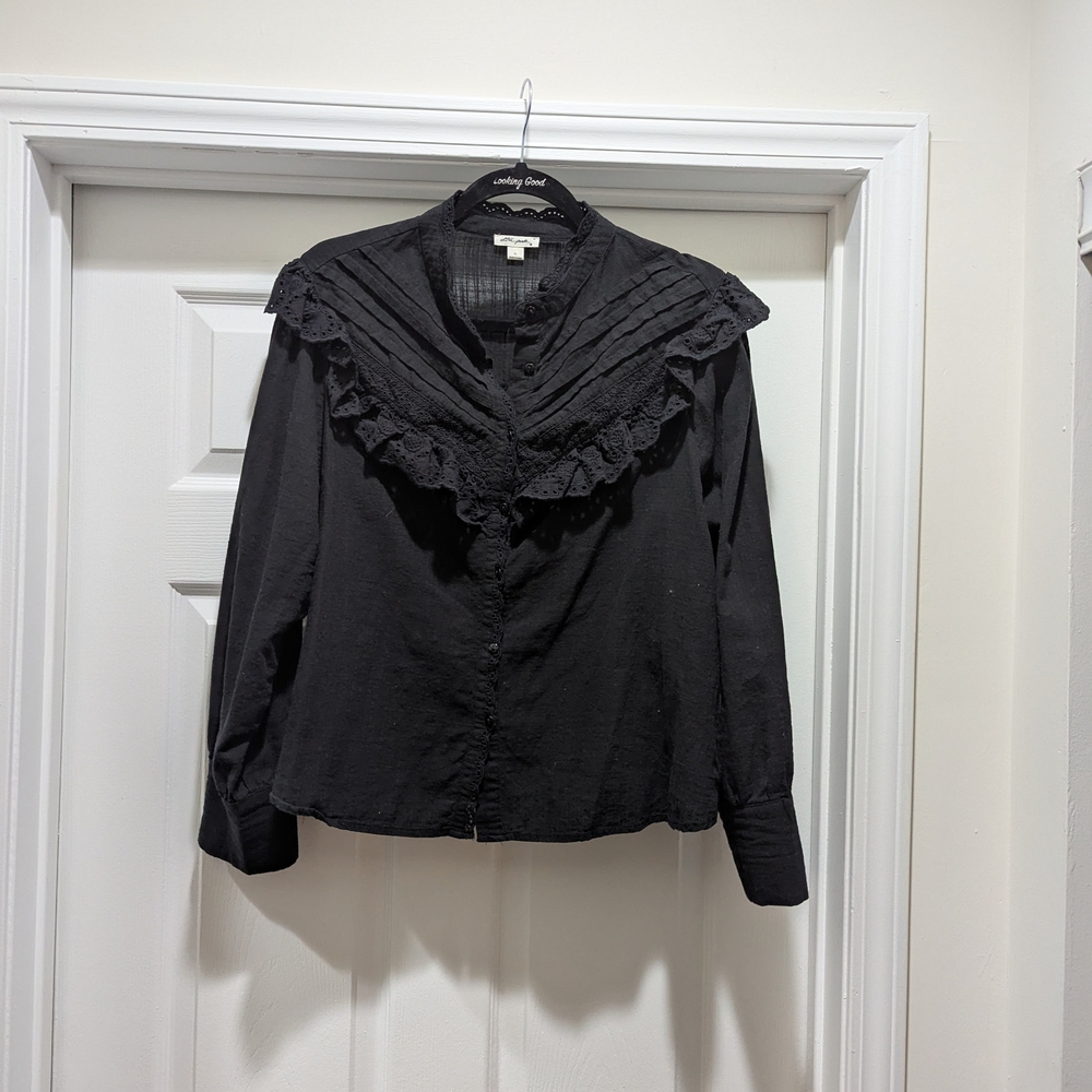 Black Ruffled Button Down Blouse